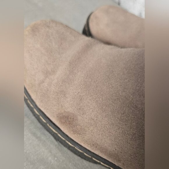 Denver Hayes Taupe Suede Faux Fur Winter Boots Women’s Size 7 Mid Calf Warm Zip - Picture 11 of 13